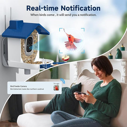 Bird Feeder with Camera Bird Feeders for Outdoors with Solar Panel, AI Identification, Ideal Gift for Lovers Friends and Parents, Navy Blue