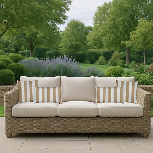 RSH DECOR: Sunbrella Pillow Covers Set of 2 | Covers Only - 26" x 16" | Outdoor Lumbar Pillow Covers Crafted with Sunbrella Performance Fabric | Maxim Heather Beige