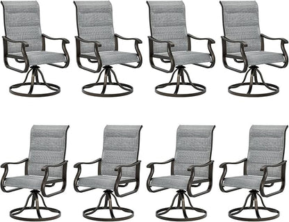 UDPATIO Patio Swivel Dining Chairs Set of 8, Outdoor Swivel Chairs High Back with All Weather Padded Textilene, Metal Rocking Frame for Lawn Garden Backyard, Grey White