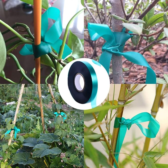 12 Rolls 150 Feet Stretch Tie Tape 0.5 Inch Garden Tie Tape Thick Plant Ribbon Garden Green Vinyl Stake for Indoor Outdoor Patio Plant Use