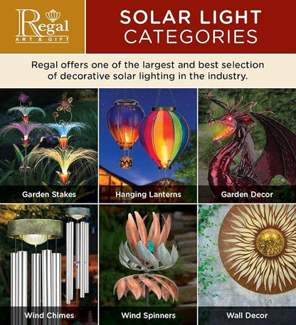 Regal Art & Gift Hot Air Balloon Solar Lantern – Hanging Solar-Powered LED Lights, Waterproof Portable Decorative Outdoor Lamp Made of Metal & Glass for Garden, Patios & Pathway – Multi Stripe(Large)