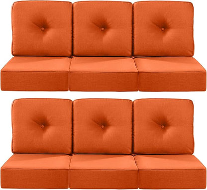 Luxury 22x24/22x25 6-Inch Outdoor Deep Seat Cushions Set of 6 - Comfortable Patio Zipper Chair Cushion for Outside Wicker Wicker Rocking Swivel Chairs Loveseat Couch Sectional Sofa - Orange