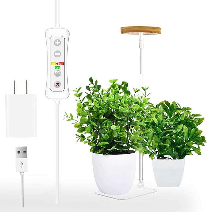 yadoker Halo Plant Grow Light, LED Growing Light Full Spectrum for Indoor Plants,Height Adjustable, Automatic Timer, 5V Low Safe Voltage,Idea for Small Plants