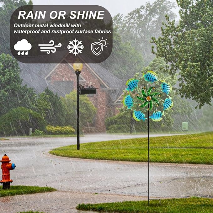 Tropical Fish Wind Spinners - 39" Ocean-Themed Metal Wind Sculptures Garden Stake Art, 13.5” Windmill Yard Kinetic, Outdoor Decor for Patio & Lawn - Metal Beach Sculpture with Fish Design