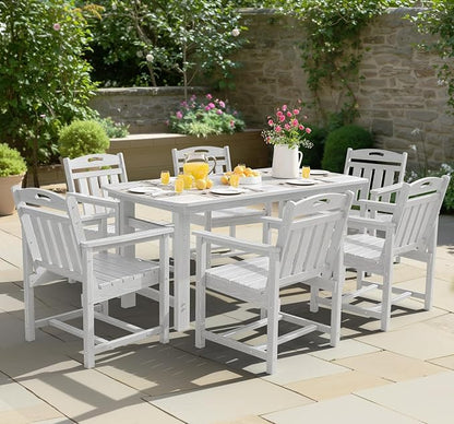 Ciokea HDPE Outdoor Dining Set 7-Piece Patio Table and Chairs with Umbrella Hole, All-Weather Patio Dining Set for 6, Durable Patio Furniture Set for Backyard, Garden, Lawn & Poolside, White