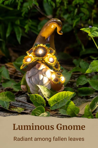 Solar Garden Gnome Statue, 7.67" Tall — Outdoor Resin Garden Statue for Yard, Backyard, Patio, Porch, Lawn; Garden Decor, Gnome Gifts, Birthday Gifts for Women