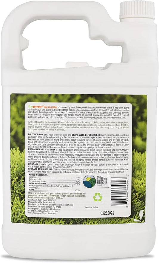 EcoVenger Bed Bug Killer with Remote Sprayer 1 Gal - Kills 100% All Stages on Contact- Kills Resistant Bugs- Kills Eggs- 14 Day Residual Protection- Non-Toxic- Child & Pet Friendly