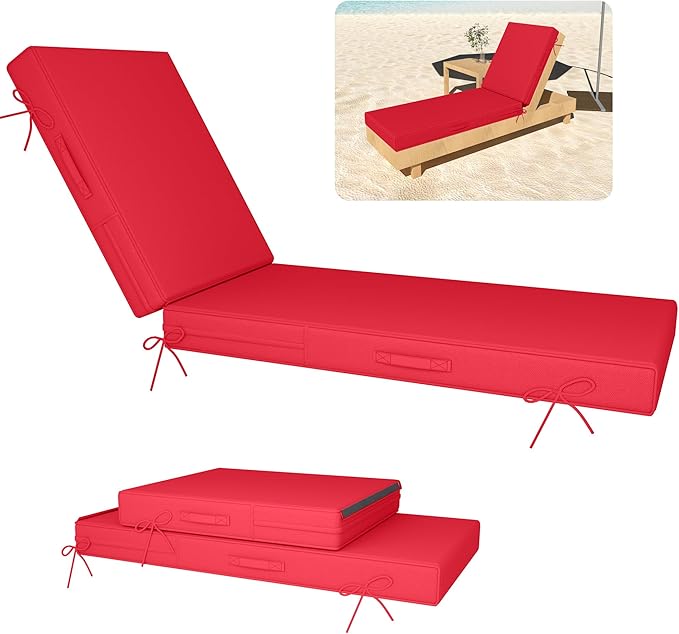Chaise Lounge Cushions Outdoor Furniture 80 x 26 Inch Patio Lounge Chair Cushions 4'' Thick Waterproof Outdoor Chaise Cushion Weather Resistant Pool Lounger Cushion(Red)
