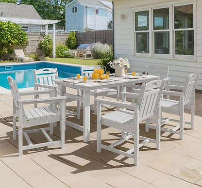 Ciokea HDPE Outdoor Dining Set 7-Piece Patio Table and Chairs with Umbrella Hole, All-Weather Patio Dining Set for 6, Durable Patio Furniture Set for Backyard, Garden, Lawn & Poolside, White
