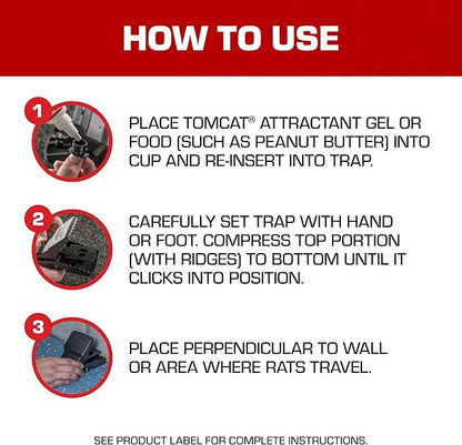 Tomcat Rat Snap Trap, 1 Rat Size Trap - Reusable - Effectively Kill Rats - Ideal for Home and Farm Use