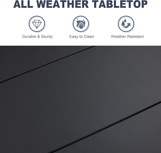 VICLLAX 48" Round Patio Dining Table for 4-6, Metal Outdoor Dining Table with Umbrella Hole for Garden Lawn Deck, Black