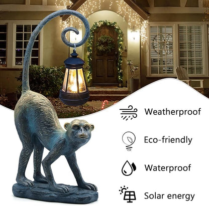 Resin Monkey Statue with Solar Light - Whimsical Garden Decor, Good Luck Gifts for Women,Outdoor Statues Yard Decor for Patio,Porch,Home - Unique Housewarming Gifts
