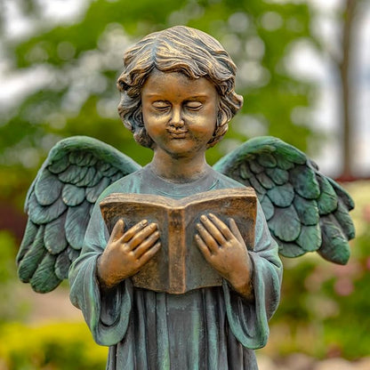Zaer Ltd. 39" Tall Magnesium Angel Statue Figurines for Outdoor and Indoor Use (Reading a Book Symone, Aged Bronze)