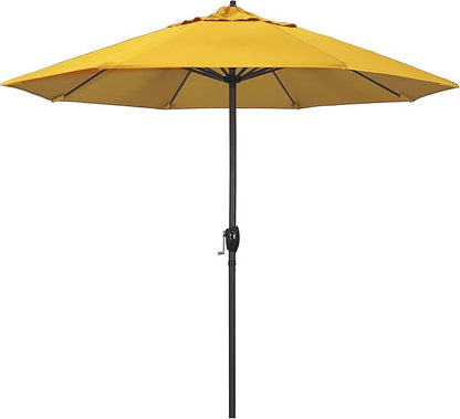 California Umbrella 9' Rd Sunbrella Aluminum Patio Umbrella, Crank Lift, Auto Tilt, Bronze Pole, Sunflower Yellow