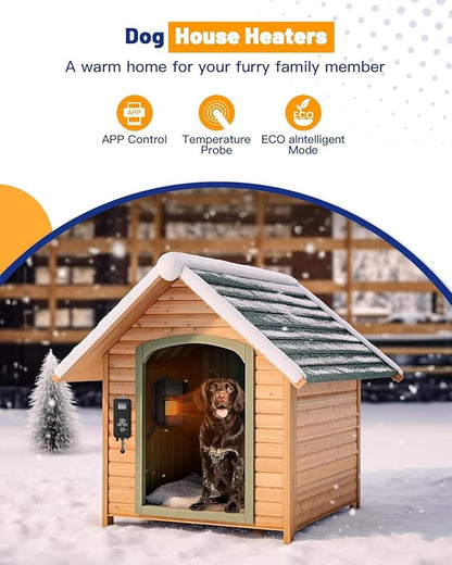 Kiroto Outdoor Dog House Heater With Thermosta - 500 Watt WiFi-Controlled with for Outside Dog House Outdoor with 2.03FT External Temperature Probe Pet Heater For Doghouse