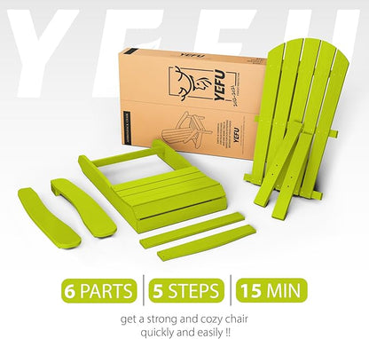 YEFU Adirondack Chairs Set of 2: Plastic Adirondack Chairs - Patio Chairs with Wood Texture - Outdoor Chair HIPS - Lawn Fire Pit Deck Porch Garden Chairs for Adults(Kelly Green)