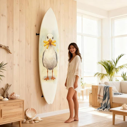 JennyGems Funny Seagull Surfboard Wall Art – Coastal Beach Decor, Seagull with Fries, Outdoor PVC Surfboard Sign, 2 Foot