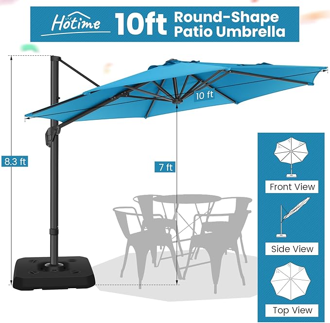 Hotime 10ft Patio Umbrella Outdoor Patio Windproof and Height adjustable, Heavy Duty Aluminum Round Offset Patio Umbrella Cantilever Pool Umbrella with 360°Rotation for Garden Deck Pool, Light Blue
