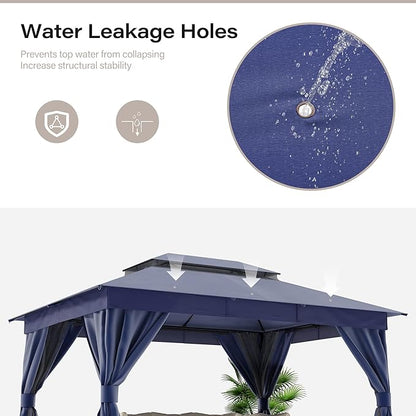 LAUSAINT HOME Outdoor Patio Gazebo 12'x12' with Expansion Bolts, Heavy Duty Party Tent & Shelter with Double Roofs, Mosquito Nettings and Privacy Screens for Backyard, Garden, Lawn, Navy Blue