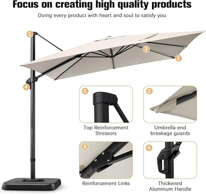 Hotime 10ft Patio Umbrella Outdoor Patio Windproof and Height adjustable, Heavy Duty Aluminum Square Offset Patio Umbrella Cantilever Pool Umbrella with 360°Rotation for Garden Deck Pool, Beige