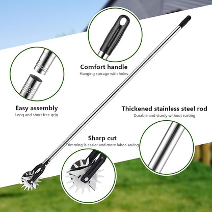 Edger Lawn Tool 67.3 Inch Manual Grass Edger with 4 Sections Stainless Steel Handle and Wheel, Rotary Garden Edging Tool for Landscaping, Sidewalk, Yard