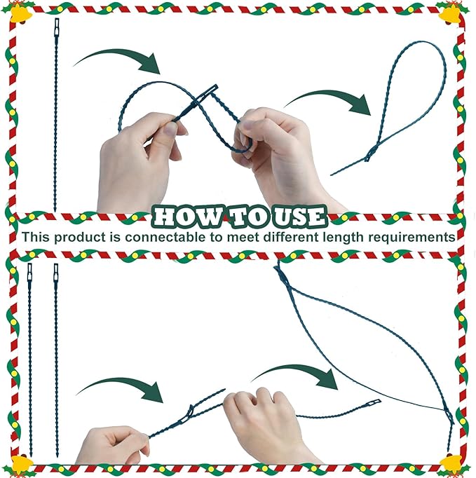 100pcs Christmas Garland Ties Green Flexible Self Locking Nylon Strap 15.7Inch Adjustable Reusable Garland Hanger Decorating Holiday Banister Twist Ties for Christmas Light Wreath Making Door Stairway