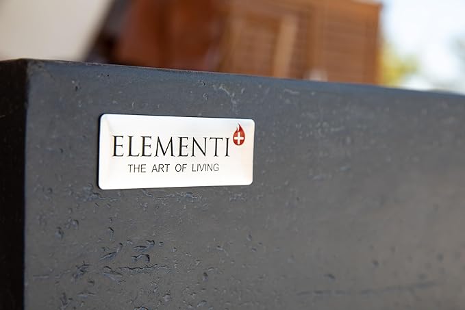 Elementi+ | Bundle Positano Gas Fire Pit Cast Concrete 60" Rectangular Fire Table, Outdoor Fire Pit Electronic Ignition | Canvas Cover, Fire Glass and Burner Lid Included | Dark Gray | Propane Gas
