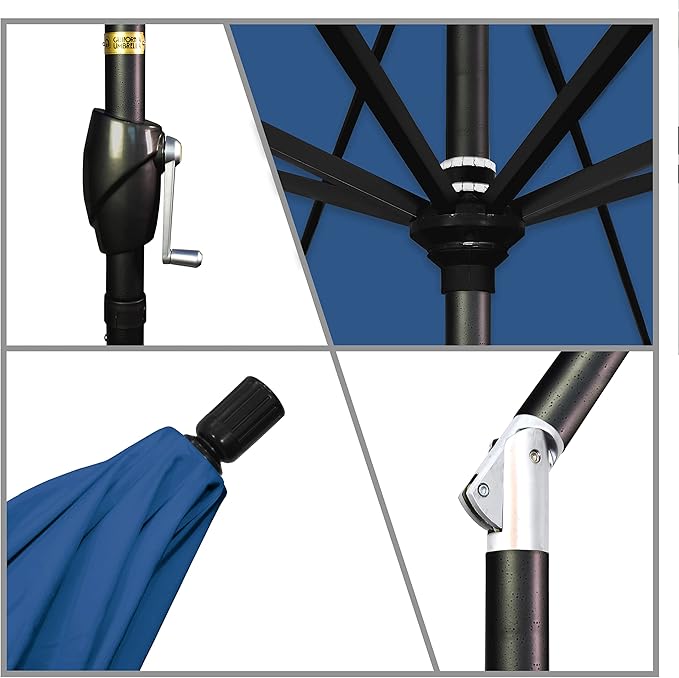 California Umbrella 9' Rd Pacific Trail Series Aluminum Patio Umbrella, Crank Lift, Push Button Tilt, Black Finish, Sunbrella Regatta Fabric