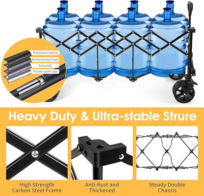 49''L Collapsible Foldable Extended Wagon with 450lbs Weight Capacity, Heavy Duty 300L Folding Utility Garden Cart with Big All-Terrain Beach Wheels & Drink Holders. Black