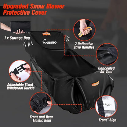 Snowblower Covers Waterproof Outdoor,Heavy Duty 420D Snow Blower Cover with Waterproof Strip,Air Vent,2 Reflective Handles,Windproof Buckle,Large Protective Cover for Gas Snow Thrower Outside Storage