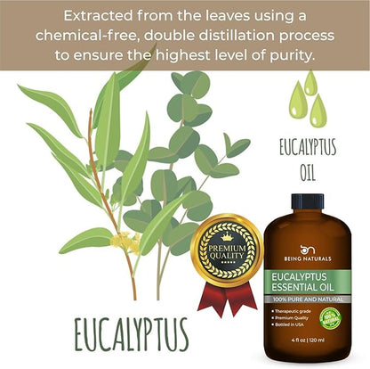 Eucalyptus Essential Oil - Huge 4 FL OZ - 100% Pure & Natural – Premium Natural Oil with Glass Dropper (Eucalyptus Oil)
