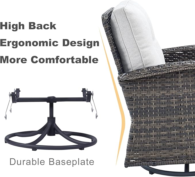 HUMMUH 7-Piece Outdoor Patio Furniture All-Weather PE Wicker Outdoor Conversation Set-Patio Couch Swivel Rocker Chairs with Ottomans Tables for Backyard,Poolside,Deck