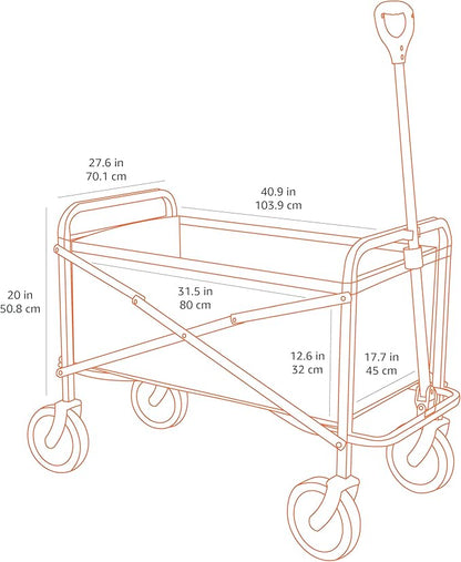 Amazon Basics Collapsible Folding Heavy Duty Utility Wagon for Outdoor Sports, 265 pounds Weight Capacity, Camping, Garden, and Shopping, 27.6 x 40.9 x 20 inches, Red