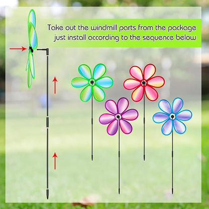 4PCS Wind Spinners for Yard and Garden 11 Inches Colorful Lawn Pinwheels Flower Wind Spinners Decorative Whirligigs Windmill Kids Toys for Garden Outdoor Decor Gifts