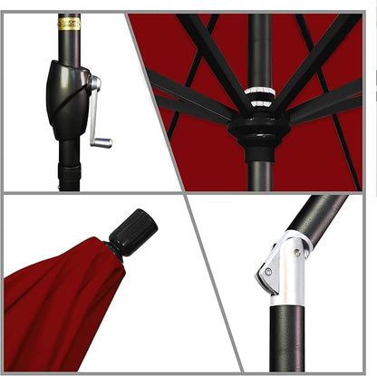 California Umbrella GSPT908302-5403 9' Round Aluminum Market, Crank Lift, Push Button Tilt, Black Pole, Sunbrella Jockey Red Patio Umbrella, 9-Feet