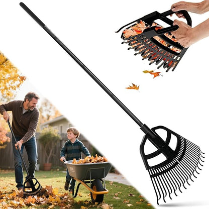 2 in 1 Garden Leaf Rake & Leaf Scoops, Adjustable Leaf Rake for Lawns with Grabber, Hand Rakes for Picking Up Leaves,Pine Needles, Gravel