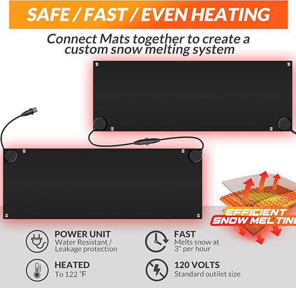 Walensee Snow Melting Mats for Walkways, 20" x 60" Graphene Heated Outdoor Mats with Plug, No-Slip Rubber Snow Heating Mats, 3 in/h Speed, Ice Melts Pads for Winter Backyards, Sidewalks Snow Removal