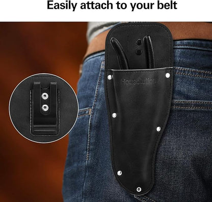 Housolution Garden Pruner Sheath, Pruner Holster, Premium PU Leather Holster Protective Case Cover Scabbard for Gardening Pruning Shears Scissor - Black
