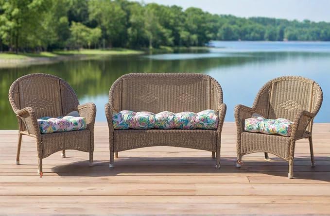RSH Décor Sunbrella Tufted Loveseat Cushion – 44" x 22" Outdoor Wicker Settee Cushion, Fade & Water-Resistant, Plush Fiberfill, USA Made Patio Furniture Replacement (Canvas Antique Beige)
