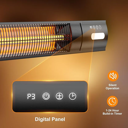 YESERLl Electric Patio Heater with LED Light- 1500w Outdoor Fast Heating with 3 Power Setting,Wall Mounted Carbon Infrared Heater Quiet - IP65 Waterproof and 24H Timer for Snow Outdoor