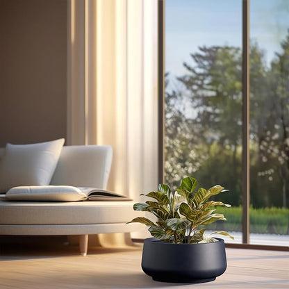 Kante 16.1" Dia Round Curvy Concrete Planter, Large Plant Pots with Drainage Hole and Rubber Plug for Indoor Outdoor Plants, Flower Pot for Home Garden Patio Porch, Charcoal