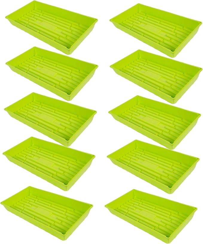 SUNPACK 10" x 20" Mega Plastic Seed Starting Tray, Lime Green, 2.5" (Pack of 10) - No Drainage Holes, Ideal for Greenhouses or Indoor Gardening - Made of Thick, Strong Plastic