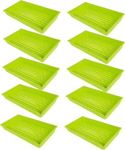 SUNPACK 10" x 20" Mega Plastic Seed Starting Tray, Lime Green, 2.5" (Pack of 10) - No Drainage Holes, Ideal for Greenhouses or Indoor Gardening - Made of Thick, Strong Plastic