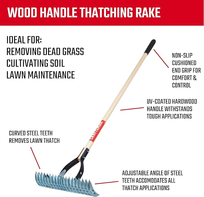 CRAFTSMAN 2-Piece Raking Set with Lawn & Thatching Rakes, Wood Handles with Cushion Grips, for Leaves, Dethatching, Dead Grass, Cultivating