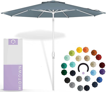 Midtown Umbrellas The Swilt 8 Feet Patio Umbrella in Sunbrella Canvas Haze Acrylic Fabric - Fiberglass Ribs, Auto-Tilt Aluminum Frame For Backyard, Deck, Garden, Pool - White Pole