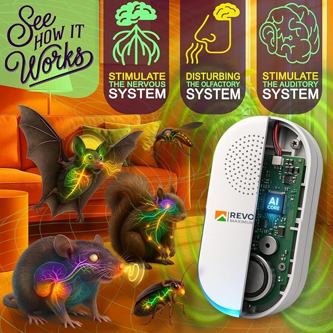 CORE 29 Ultrasonic Pest Repeller, 6Pack – Indoor Plug-In Pest Control, Up to 1600 sq ft per Unit, Chemical-Free Mouse Rat Roach Ant Spider Flea Mosquito & Ultrasonic Bat Repeller with Soft Night Light