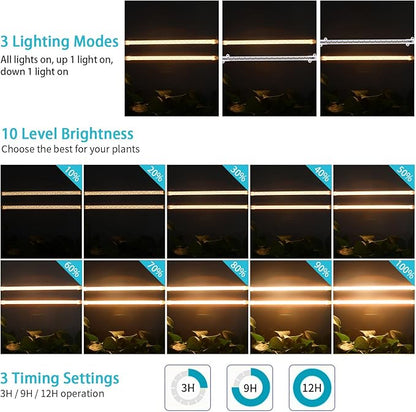 LED Grow Light Strips for Indoor Plants Full Spectrum 3500K, 96 LEDs Plant Light Bar with 3/9/12H Timer, 10 Dimmable Levels for Seedling Succulent, 13 Inches 2 Head