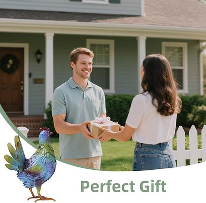 13.4" Metal Blue Chicken Garden Sculptures & Statues for Outdoor Garden Decorations ,Hen Statue for Home Decor, Gradient Impressionist Colors, Handmade Gift for Grandma, Gardener Christmas Holiday