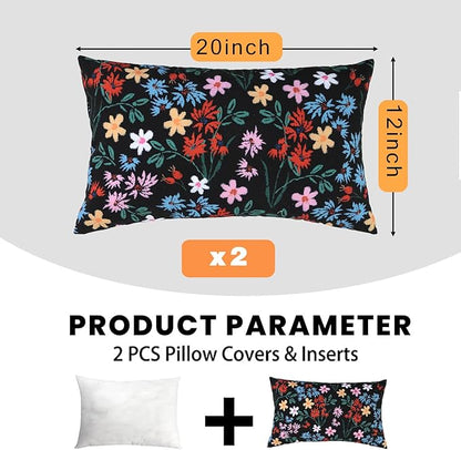 idee-home Outdoor Pillows with Inserts Included, Patio Outside Lumbar Pillows Waterproof Set of 2, 12 x 20 inch