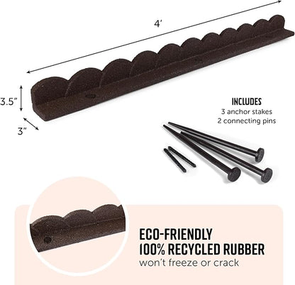Playsafer L Shaped Flexible Rubber Scalloped Edger for Lawns Landscaping and Playground | Easy No Dig Installation| 4' Long (4, Brown)